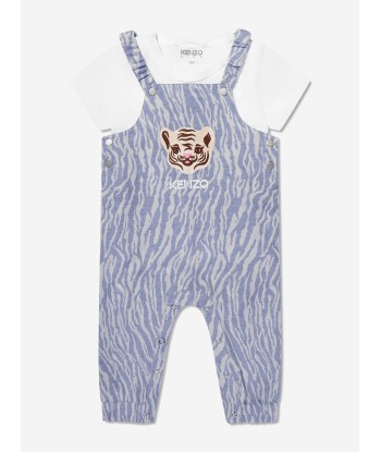 KENZO Baby Boys Organic Cotton T-Shirt And Dungarees Set in Blue online