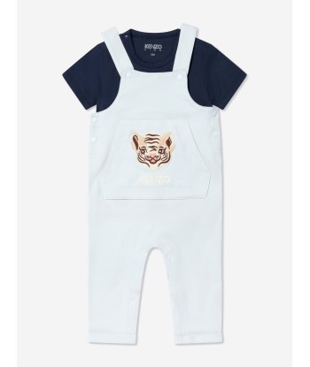 KENZO Baby Boys Organic Cotton T-Shirt And Dungarees Set in Blue en linge