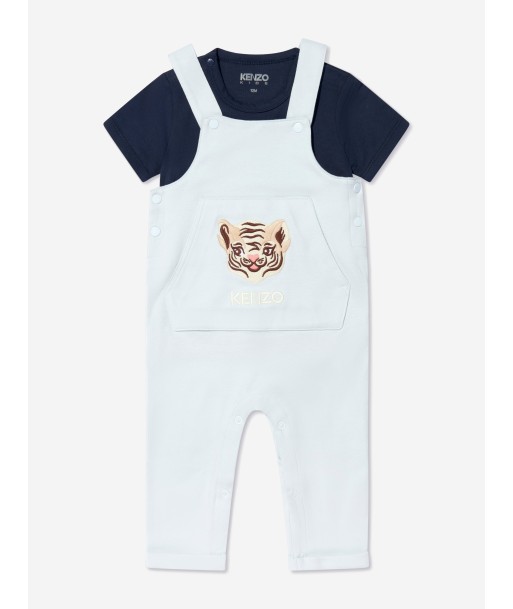 KENZO Baby Boys Organic Cotton T-Shirt And Dungarees Set in Blue en linge