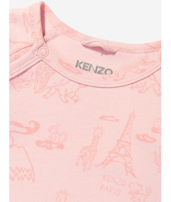 KENZO Baby Girls Organic Cotton Babygrow Set in Pink destockage