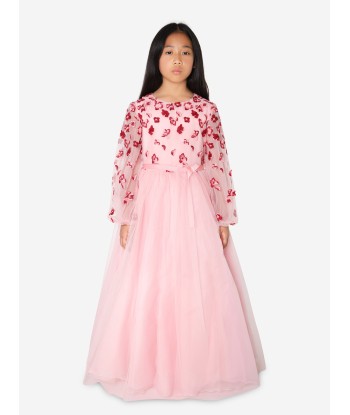 Marchesa Girls Flower Embroidered Tulle Gown in Pink Faites des économies