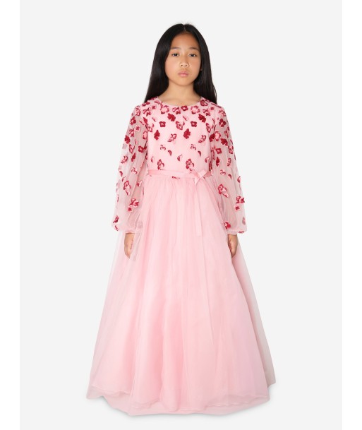 Marchesa Girls Flower Embroidered Tulle Gown in Pink Faites des économies