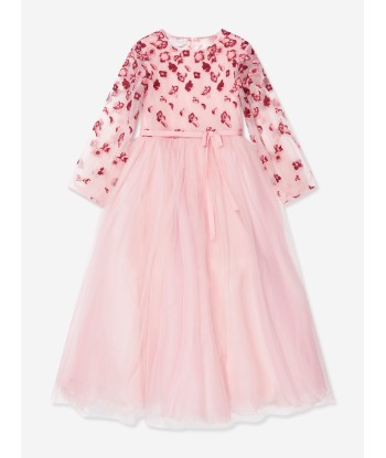 Marchesa Girls Flower Embroidered Tulle Gown in Pink Faites des économies