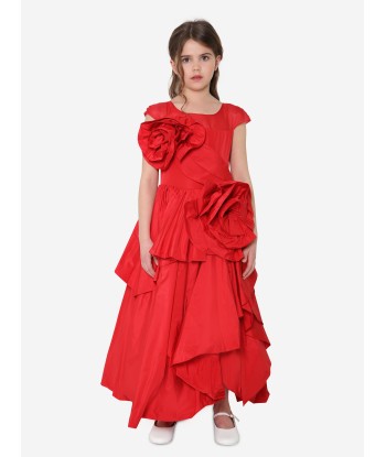 Marchesa Girls Rose Embellished Sculptural Taffeta Gown in Red pas cheres