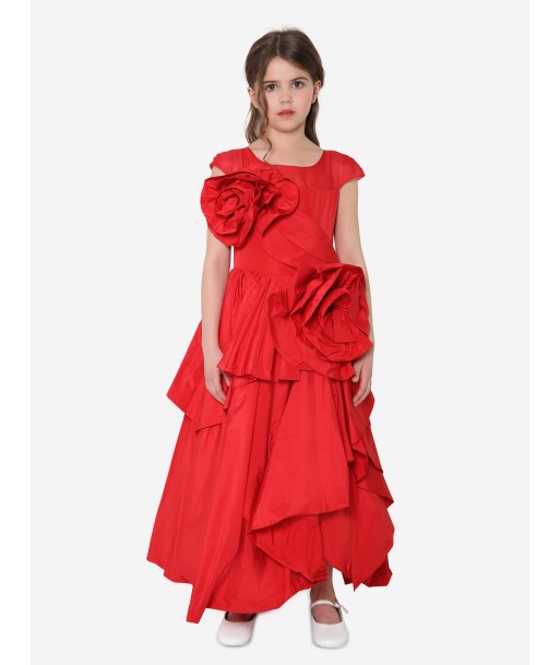 Marchesa Girls Rose Embellished Sculptural Taffeta Gown in Red pas cheres