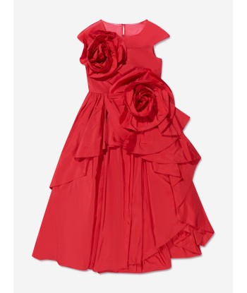 Marchesa Girls Rose Embellished Sculptural Taffeta Gown in Red pas cheres