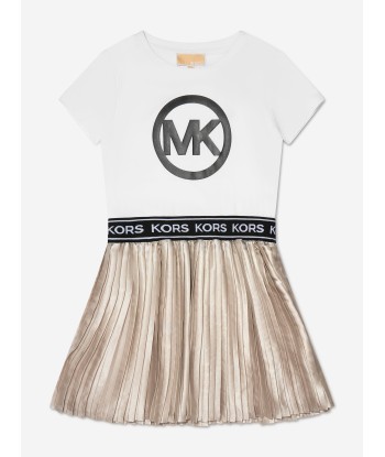 Michael Kors Girls Pleated Logo Dress in Silver Découvrez la collection