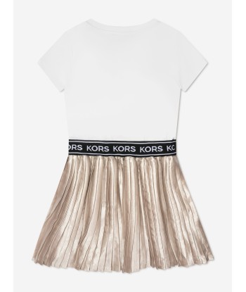 Michael Kors Girls Pleated Logo Dress in Silver Découvrez la collection