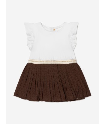 Michael Kors Baby Girls Pleated Logo Dress in Brown commande en ligne