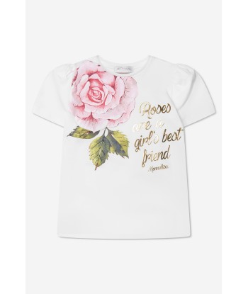 Monnalisa Girls Cotton Jersey Rose Print T-Shirt commande en ligne