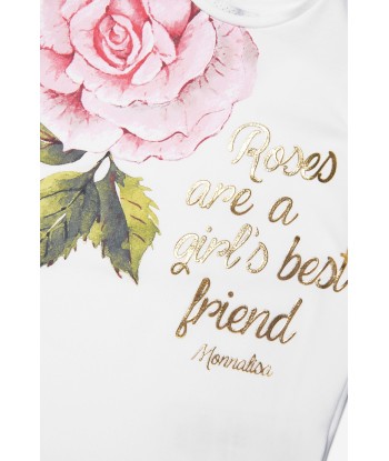 Monnalisa Girls Cotton Jersey Rose Print T-Shirt commande en ligne