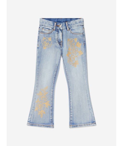 Monnalisa Girls Denim Flared Rose Jeans brillant des détails fins