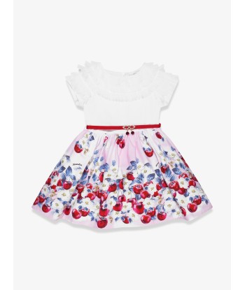 Monnalisa Girls Cherries Ruffle Dress In White pour bénéficier 