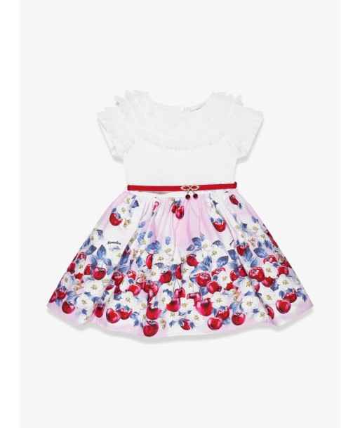 Monnalisa Girls Cherries Ruffle Dress In White pour bénéficier 