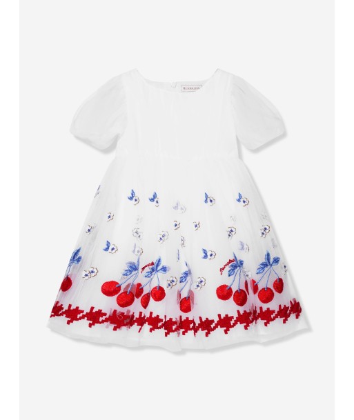 Monnalisa Girls Embroidered Cherry Tulle Dress In White français