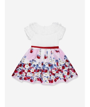 Monnalisa Girls Cherries Ruffle Dress In White pour bénéficier 