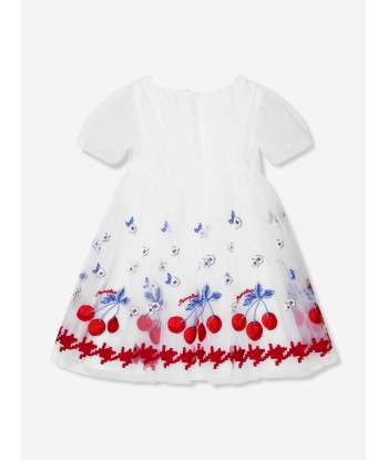 Monnalisa Girls Embroidered Cherry Tulle Dress In White français