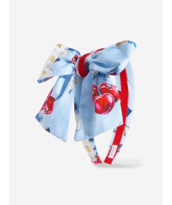 Monnalisa Girls Cherry Print Bow Headband In Blue Le MVP de beaucoup