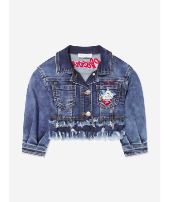 Monnalisa Girls Embroidered Cherries Denim Jacket In Blue commande en ligne