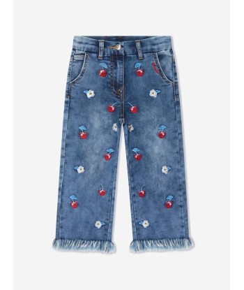 Monnalisa Girls Embroidered Cherry Jeans In Blue suggérées chez