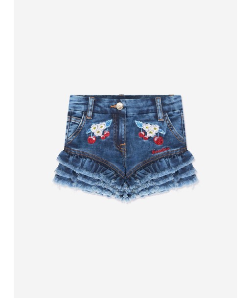 Monnalisa Girls Embroidered Cherry Denim Shorts In Blue le concept de la Pate a emporter 