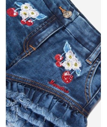 Monnalisa Girls Embroidered Cherry Denim Shorts In Blue le concept de la Pate a emporter 