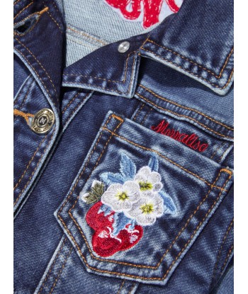 Monnalisa Girls Embroidered Cherries Denim Jacket In Blue commande en ligne