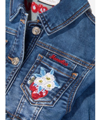 Monnalisa Girls Embroidered Cherries Denim Jacket In Blue commande en ligne