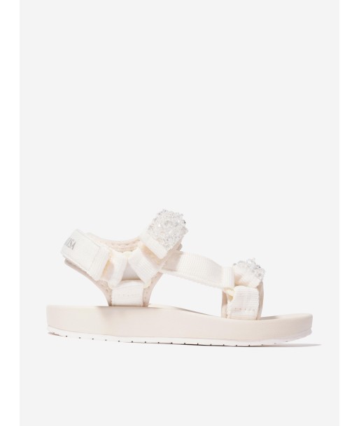 Monnalisa Girls Soft Embellished Sandals In Cream en linge