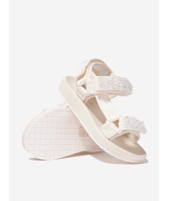 Monnalisa Girls Soft Embellished Sandals In Cream en linge