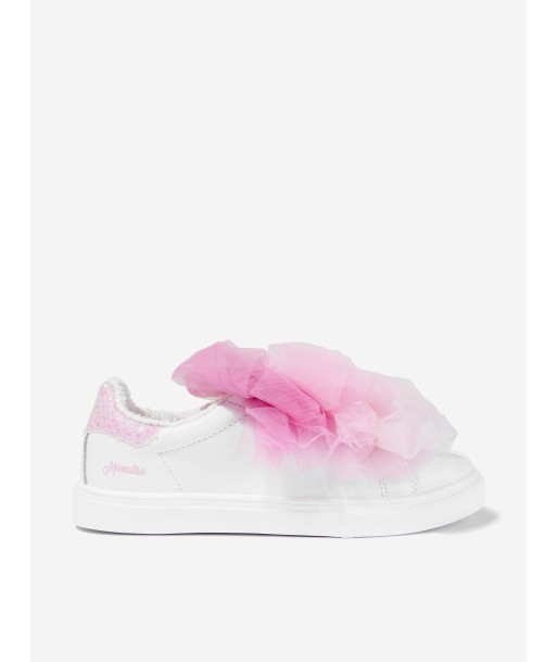 Monnalisa Girls Leather And Tulle Bow Trainers In White livraison et retour toujours gratuits