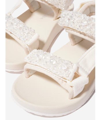 Monnalisa Girls Soft Embellished Sandals In Cream en linge