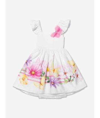 Monnalisa Girls Floral Print Dress in White pas cheres