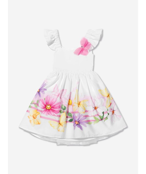 Monnalisa Girls Floral Print Dress in White pas cheres