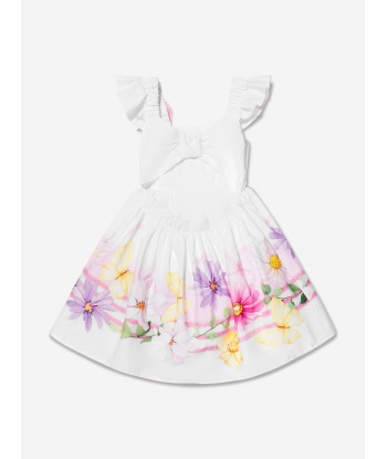 Monnalisa Girls Floral Print Dress in White pas cheres