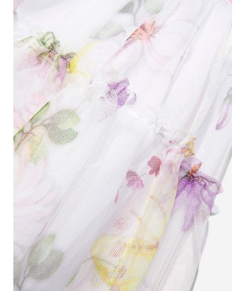 Monnalisa Girls Floral Tulle Dungaree Dress in White store