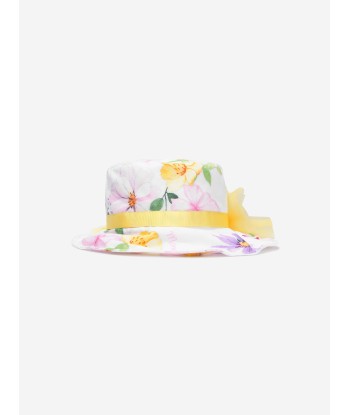 Monnalisa Girls Floral Print Hat in White la chaussure