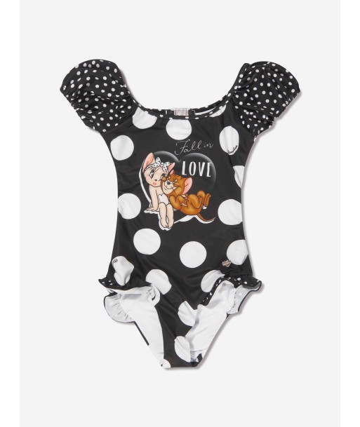 Monnalisa Girls Jerry And Cherie Polka Dot Swimsuit in Black pas chere