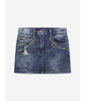 Monnalisa Girls Embroidered Denim Skirt in Blue une grave pollution 