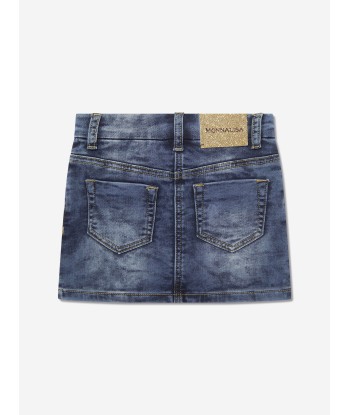 Monnalisa Girls Embroidered Denim Skirt in Blue une grave pollution 