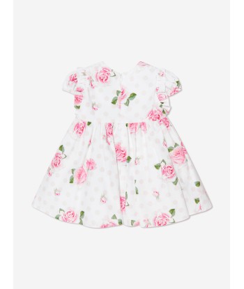 Monnalisa Baby Girls Rose Print Dress in White commande en ligne