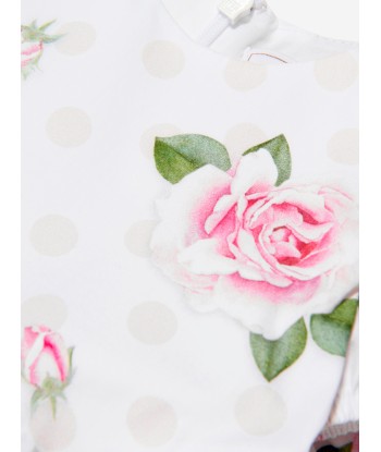 Monnalisa Baby Girls Rose Print Dress in White commande en ligne