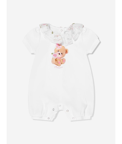 Monnalisa Baby Girls Bear Romper in White de technologie