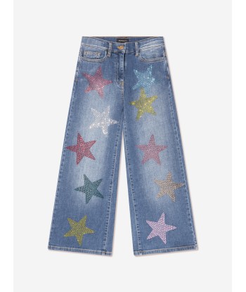 Monnalisa Girls Star Denim Stretch Jeans in Blue de votre