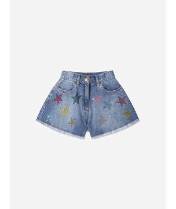 Monnalisa Girls Star Denim Stretch Shorts in Blue Fin de série