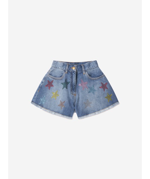 Monnalisa Girls Star Denim Stretch Shorts in Blue Fin de série