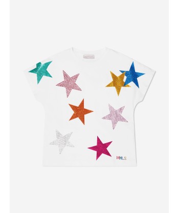 Monnalisa Girls Glitter Stars T-Shirt in White destockage