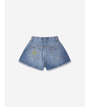 Monnalisa Girls Star Denim Stretch Shorts in Blue Fin de série