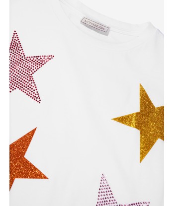 Monnalisa Girls Glitter Stars T-Shirt in White destockage