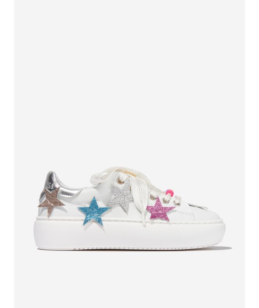 Monnalisa Girls Leather Star Trainers in White de votre